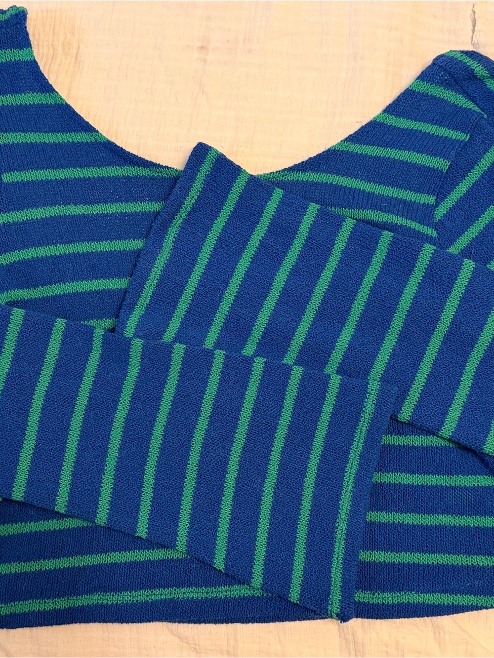 PrettyLittleThing Blue & Green Striped Long Sleeve Knit Top